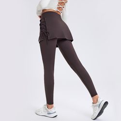 Women's Yoga Pants, Tight-Fitting, Hip-Covering, Faux Two-Piece A-Line Skirt Pants, High-Waisted, Butt-Lifting, Tummy Control, Anti-Embarrassment Workout Pants