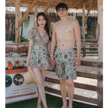 
New Couple Plus Size Women's Split Skirt Flat Angle Slim Belly Covering Swimsuit Large Breast Push Up Hot Spring Vacation Men