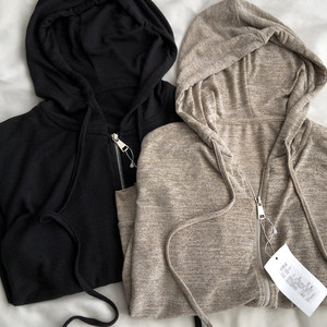 Lazy light, soft glutinous, casual zipper cardigan jacket hooded long -sleeved versatile thin sportswear yoga
