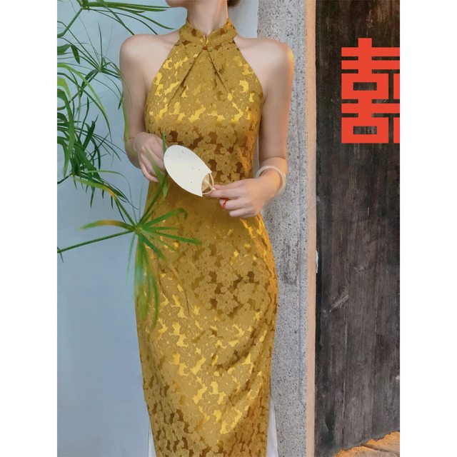 Juli CHIU Maple Leaf New Chinese Style Cheongsam Dress Halterneck Dress ...