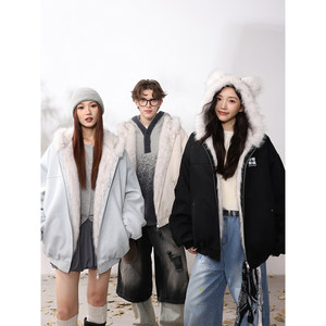 
MANYSTON American large fur collar hooded cotton coat men's winter trendy brand youth thickened warm cotton coat