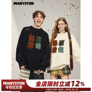 [Celebrity Same Style] MANYSTON American High Street Embroidered Sweater Men's Spring and Autumn Couple Round Neck Sweater
