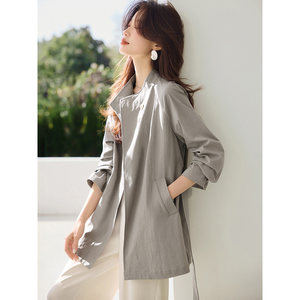 Mohan Yimei light commuting retro simple loose and comfortable long-sleeved windbreaker 2026 spring and summer new style mid-length windbreaker