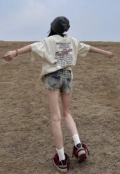 American Retro Vibe Denim Frayed Shorts for Women, New Summer Style, Plus Size, Slimming, Tight-Fitting, Hip-Hugging Hot Pants for Petite Figures