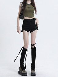 Black High-Waisted Denim Shorts for Women, Summer Hot Girl Style, Plus Size, Slimming, Versatile, Stretchy A-Line Ultra-Short Hot Pants