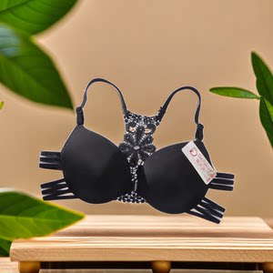 
Royal blue bow with thin belt with side breasts sexy and cannot gather the ball beautiful girl's underwear bra on the front