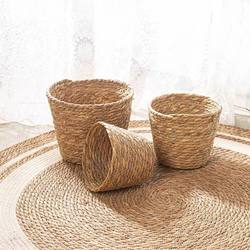 Straw Handmade Flower Basket, Flower Pot Set, Basket, Desktop Decoration, Rattan Flower Basket, Green Plant, Straw Storage Basket
