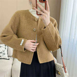 
Temperament Double-sided Wool Coat Women's Short 2025 New Single-breasted Double-sided Woolen Round Neck Small Fragrant Style Woolen Coat