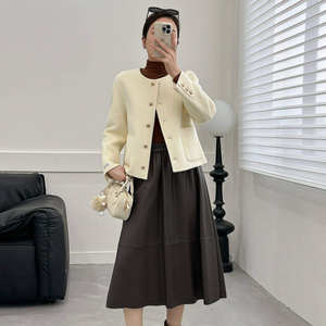 
Xiaoxiangfeng double-sided wool coat women's short 2025 new Korean style fashionable round neck single-breasted woolen coat