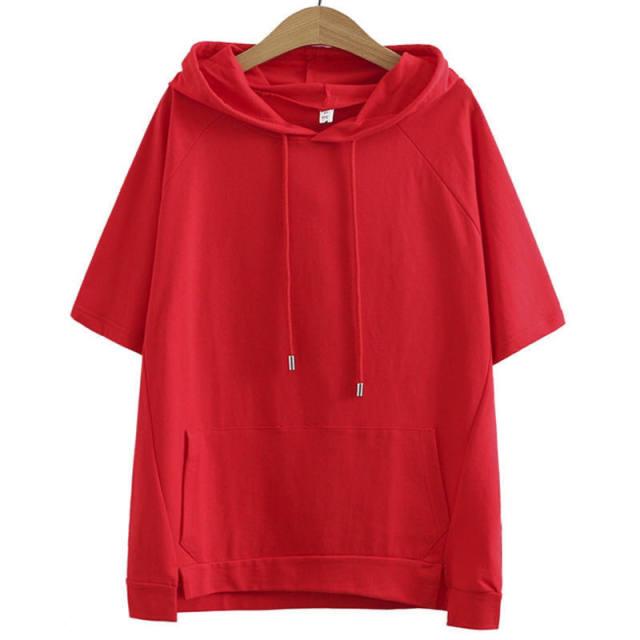 Summer Hooded Tops For Women Korean Style New Versatile Solid Color