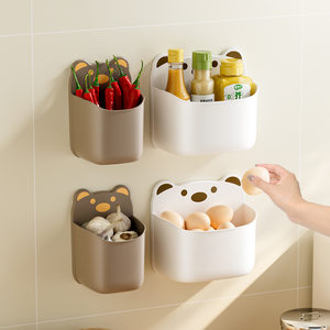 
Wall-mounted cartoon bear cute storage box kitchen onion, ginger, garlic, no hole punching storage wall storage refrigerator side hanging blue