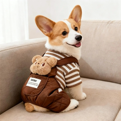 Corgi Dog Clothes for Autumn and Winter, Warm and Thickened with Fleece, Cartoon Overalls for Small and Medium-Sized Dogs, Teddy Winter Four-Legged Outfit