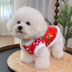 Dog Clothes Winter Northeastern Style Large Floral Coat Warm Bichon Teddy Pomeranian Puppy Cat Pet New Year Autumn and Winter Style