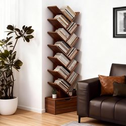 Simple Tree-Shaped Bookshelf, Floor-Standing Storage Rack, Living Room Integrated Wall-Mounted Corner Small Bookshelf, Narrow Creative Small Bookcase