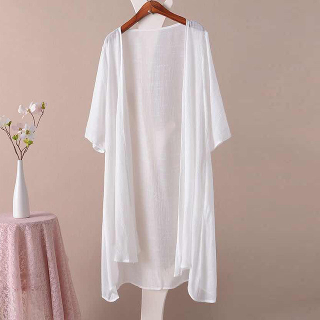 Cotton and linen sun protection clothing for women, mid-length linen ...