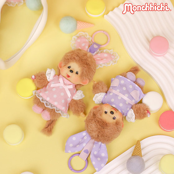 
Monchhichi cute polka dot candy color bunny ears vinyl plush doll doll bag pendant