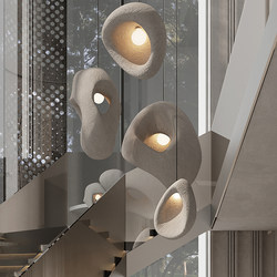 Wabi-Sabi Style Duplex Spiral Staircase Chandelier Villa Living Room Designer Japanese Lamp Model House Homestay Loft Lighting Fixtures