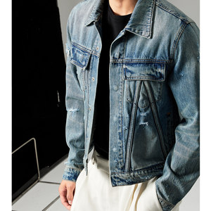 
amir noble son* heavy washing retro blue stone grinding ripped denim jacket jacket men's oxfreak top