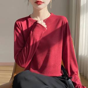 
Lyocell Tencel short-sleeved T-shirt for women 26 spring and summer thin round neck knitted sweater loose long-sleeved bottoming shirt top