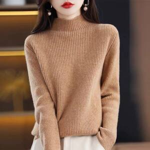 
New autumn and winter half-high neck pullover inner sweater for women with high-end solid color loose slim knitted base shirt top