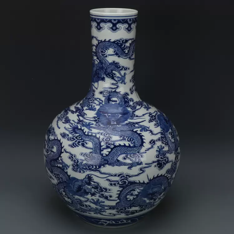 清乾隆青花九龙天球瓶古董古玩仿古瓷器新中式装饰摆件旧货老货