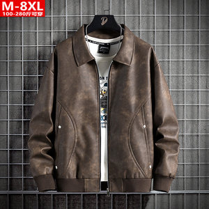 
Spring and Autumn Hong Kong Style Men's Fashion Retro Square Collar Motorcycle PU Leather Jacket Fat Large Size Plus Fat Loose Casual Jacket