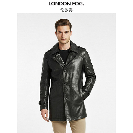 
London Fog Winter New British Style Sheep Leather Men's Leather Jacket Business Commuting Solid Color Versatile Fit Jacket