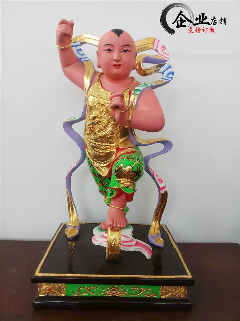木雕善财童子佛像实心精雕香樟木红孩儿贴真黄金圣婴大王神像-Taobao