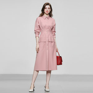 
Spring women's clothing 2026 new pink temperament casual waist slimming mid-length shirt dress long skirt skirt