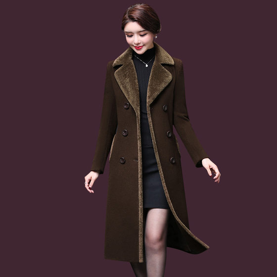 
Woolen coat for women Korean style mother new style elegant lady woolen coat mid-length thickened coat for women autumn and winter