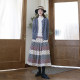 Spring and Autumn Pure Cotton Skirt Striped Polka Dot Skirt Literary Medium-Long A-line Skirt Versatile Slim Pleated Skirt Long Skirt