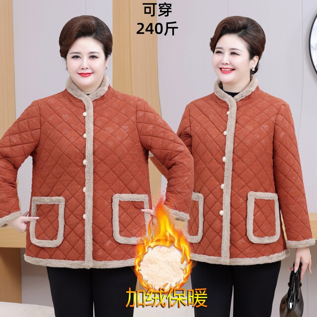 Extra large size mother's winter clothing plus velvet and thickened cotton jacket 60 and 70 middle-aged and elderly women's cotton-padded jacket