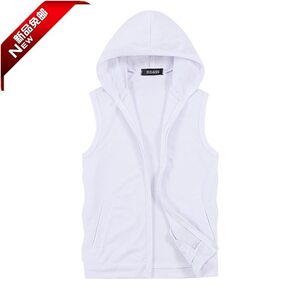 Spring and Autumn Sleeveless Large Hooded Sports Vest Men's Trendy Slim Fit Hoodie Thin Fitness Cotton Tank Top Cardigan Coat