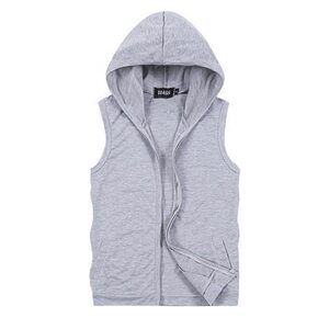 
Casual running zipper hoodie men's cardigan hooded vest men's pure cotton summer sleeveless t-shirt hooded sweatshirt trendy brand