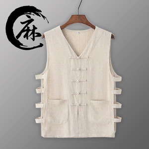 Linel vest male vest loose sleeveless horse gown suite summer thin retro Chinese sweatshirt Tang dress old man shirt
