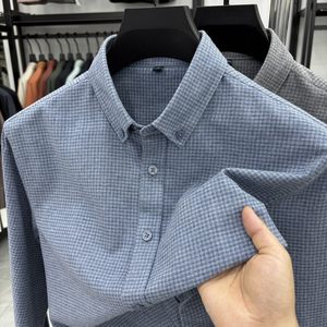 
Men's pure cotton fur thick long-sleeved shirt for middle-aged and young people's classic plaid warm outside and inside fashionable inch shirt
