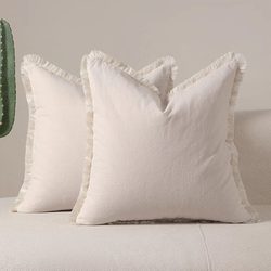 Beige Washed Cotton Pillowcase Summer Cushion Living Room Sofa Pillow Solid Color Large Size Bedroom Headboard Cushion