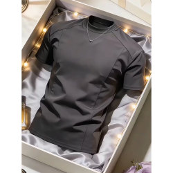 Gray Deconstructed Patchwork Short-Sleeved Men's Summer Cool Breathable Small Neckline T-Shirt Half-Sleeve Slim Fit Top