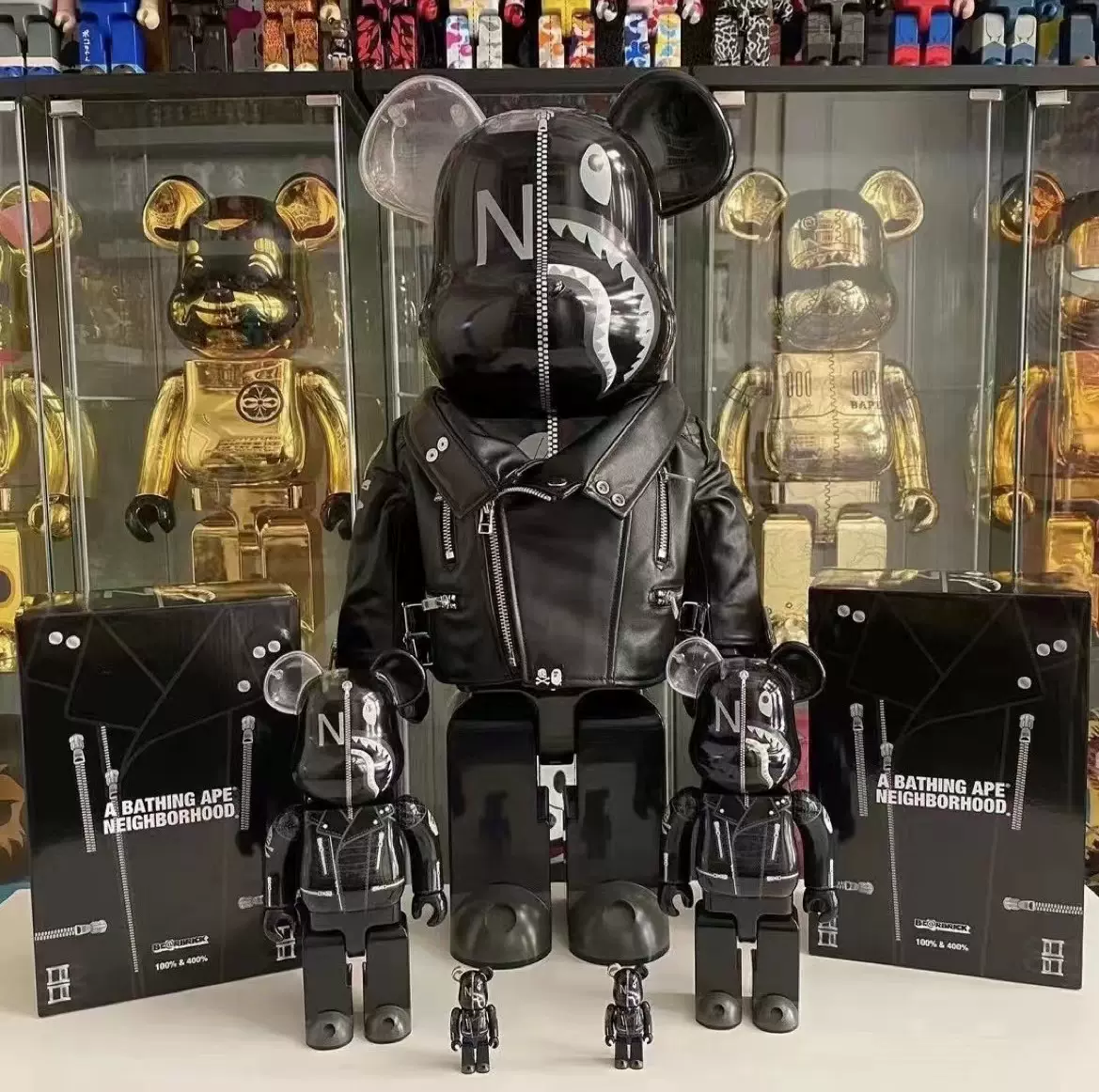 Bearbrick BAPE NEIGHBORHOOD NBHD 黑色皮衣熊 1000% BE@RBRICK-Taobao