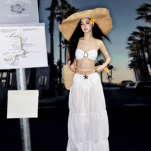 
Rocayisummer new white bikini summer hot girl on island vacation slimming belly long skirt split swimsuit women