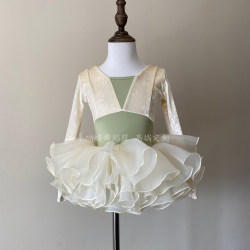 Dance Clothing for Children, Girls' Long-Sleeved Autumn and Winter Outfits, Chinese Dance Skirts, Little Girls' Gymnastics Practice Clothes, Body Art Exam Ballet Attire