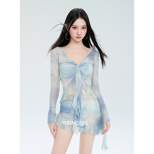 Escaped Princess Swimsuit Women 2025 New Hot Bikini Four-Piece Sexy Long Sleeve Shirt Beautiful Sucking in the Hot Spring