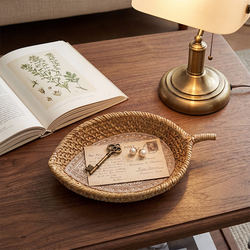 Silent Wind Nordic Retro Resin Woven Tray Storage Basket Vintage Style Desktop Organizer Basket Home Decor Ornament