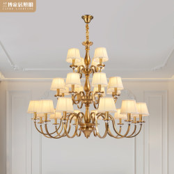 American-Style Chandelier, Retro Lighting Fixture, Living Room Main Light, Fabric Bedroom Dining Room Light, European-Style Villa Duplex Floor Lamp, Living Room Light