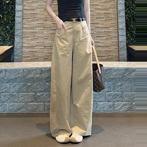 
Early autumn new khaki casual pants for women summer new loose slimming high waist straight wide leg floor-length pants