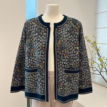 
Autumn and winter middle-aged and elderly mother's knitted jacket round neck