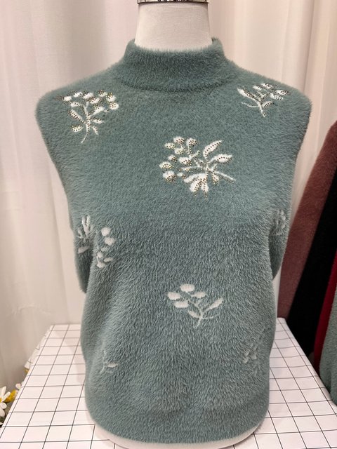 Winter high-end thickened mother's clothing, extra large size loose knitted imitation mink velvet, middle-aged and elderly half turtleneck pullover sweater