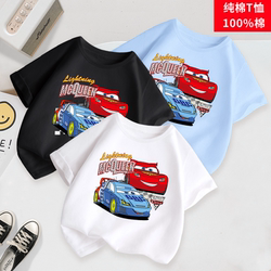 Boys' Short-Sleeved T-Shirt Pure Cotton Children's Clothing Summer New Tops Car Racing White Clothes for Older Boys