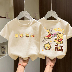 Winnie the Pooh Letter Print Pure Cotton Short-Sleeved T-Shirt for Boys and Girls, Summer Wear, Fashionable, Versatile, Cute and Casual Top ins