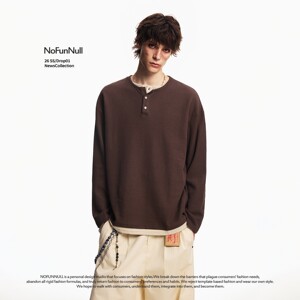 
NOFUNNULL spring new fake two-piece Henry collar long-sleeved T-shirts for men and women, old money style high-quality tops and bottoming shirts